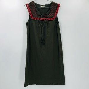 Boden Sleeveless Eyelet Cotton T Shirt Dress Knee Length Green Pink Size 12